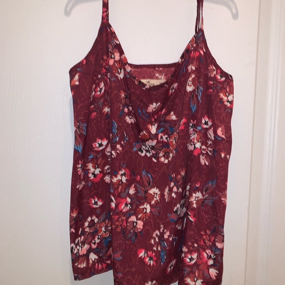 Burgundy floral tank top from hollister